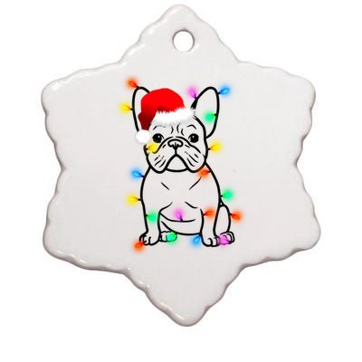 Cute French Bulldog Christmas Lights Ceramic Star Ornament