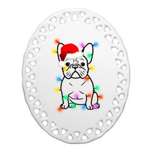 Cute French Bulldog Christmas Lights Ceramic Oval Ornament