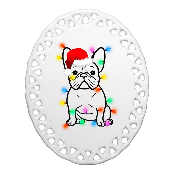 Cute French Bulldog Christmas Lights Ceramic Oval Ornament