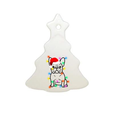 Cute French Bulldog Christmas Lights Ceramic Tree Ornament