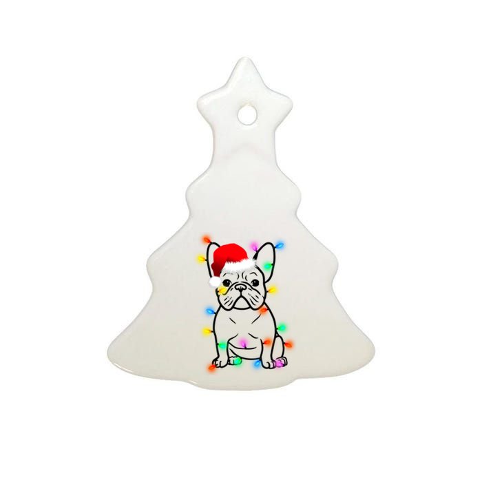 Cute French Bulldog Christmas Lights Ceramic Tree Ornament