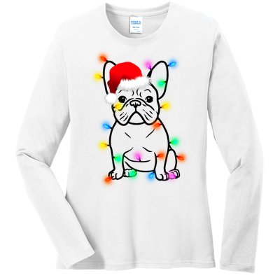 Cute French Bulldog Christmas Lights Ladies Long Sleeve Shirt