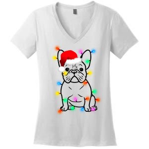 Cute French Bulldog Christmas Lights Women's V-Neck T-Shirt