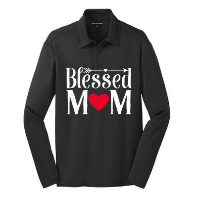 Cute Funny Blessed Mama Love Mom Gift Silk Touch Performance Long Sleeve Polo