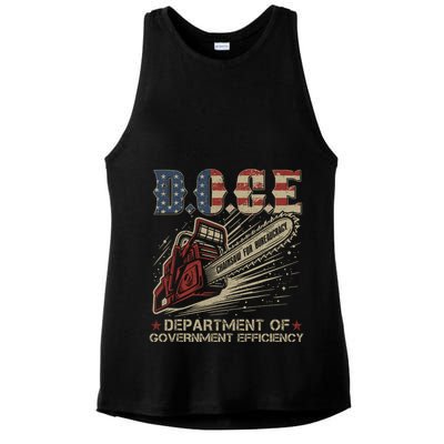 Chainsaw For Bureaucracy Funny D.O.G.E Doge Usa Flag Ladies PosiCharge Tri-Blend Wicking Tank