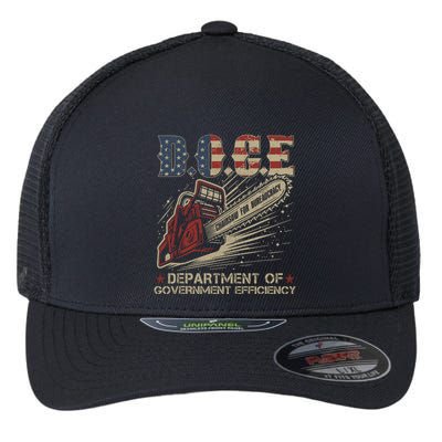 Chainsaw For Bureaucracy Funny D.O.G.E Doge Usa Flag Flexfit Unipanel Trucker Cap