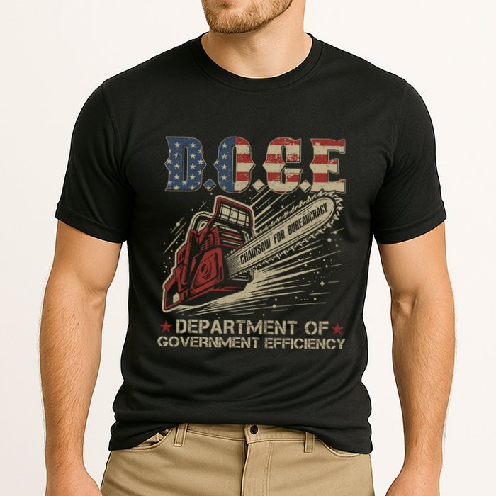 Chainsaw For Bureaucracy Funny D.O.G.E Doge Usa Flag Cooling Performance Crew T-Shirt