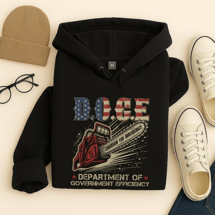 Chainsaw For Bureaucracy Funny D.O.G.E Doge Usa Flag Hoodie
