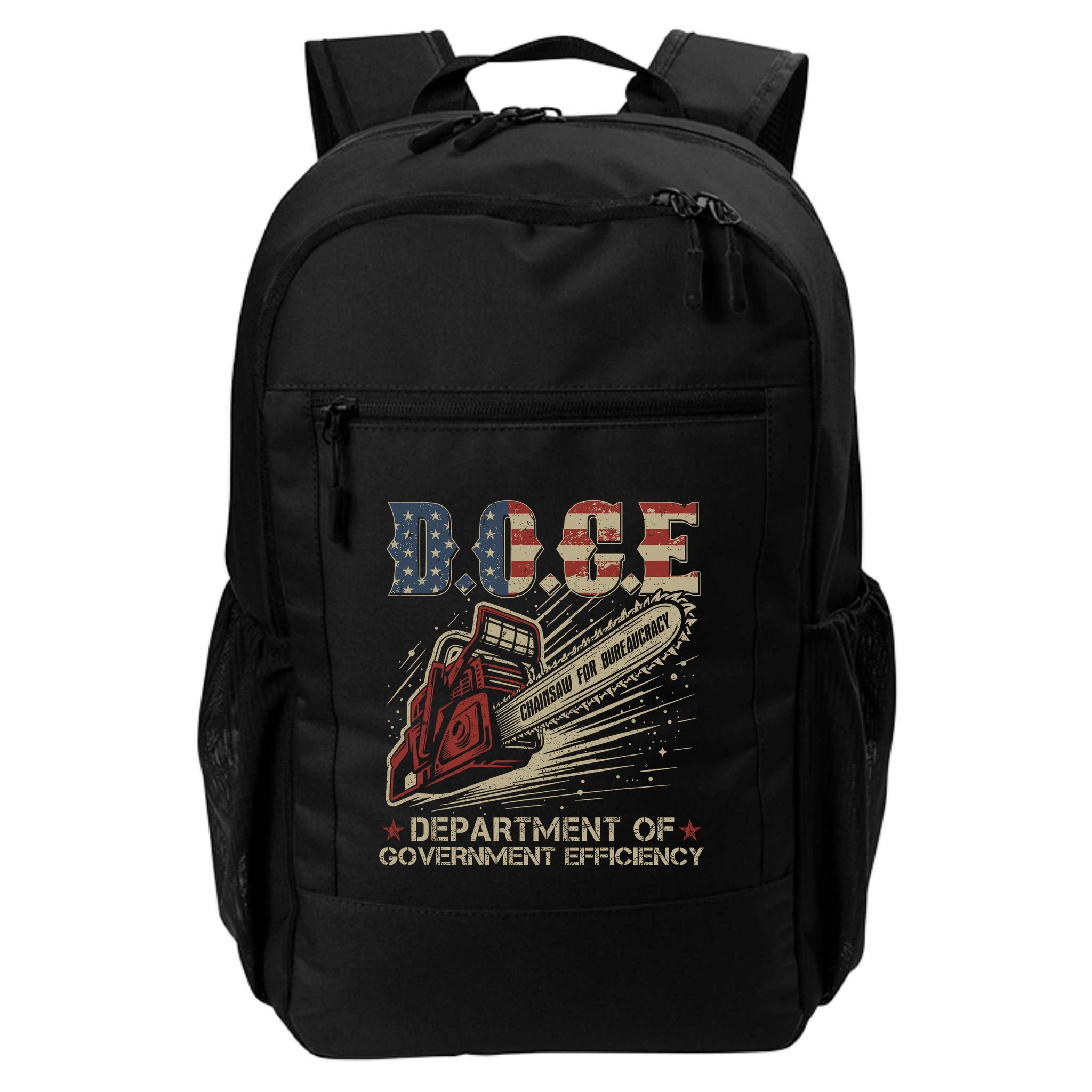 Chainsaw For Bureaucracy Funny D.O.G.E Doge Usa Flag Backpack