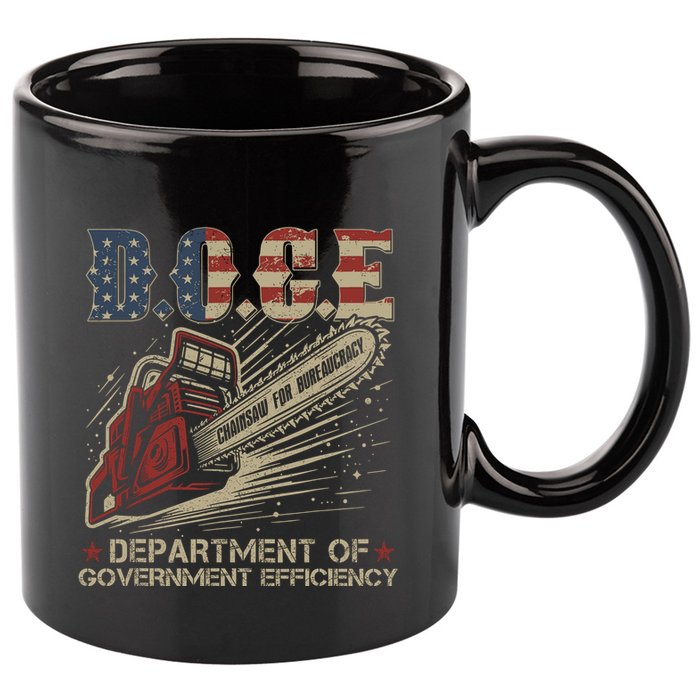 Chainsaw For Bureaucracy Funny D.O.G.E Doge Usa Flag 11oz C Handle Ceramic Mug