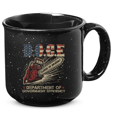 Chainsaw For Bureaucracy Funny D.O.G.E Doge Usa Flag 15oz Campfire Ceramic Mug