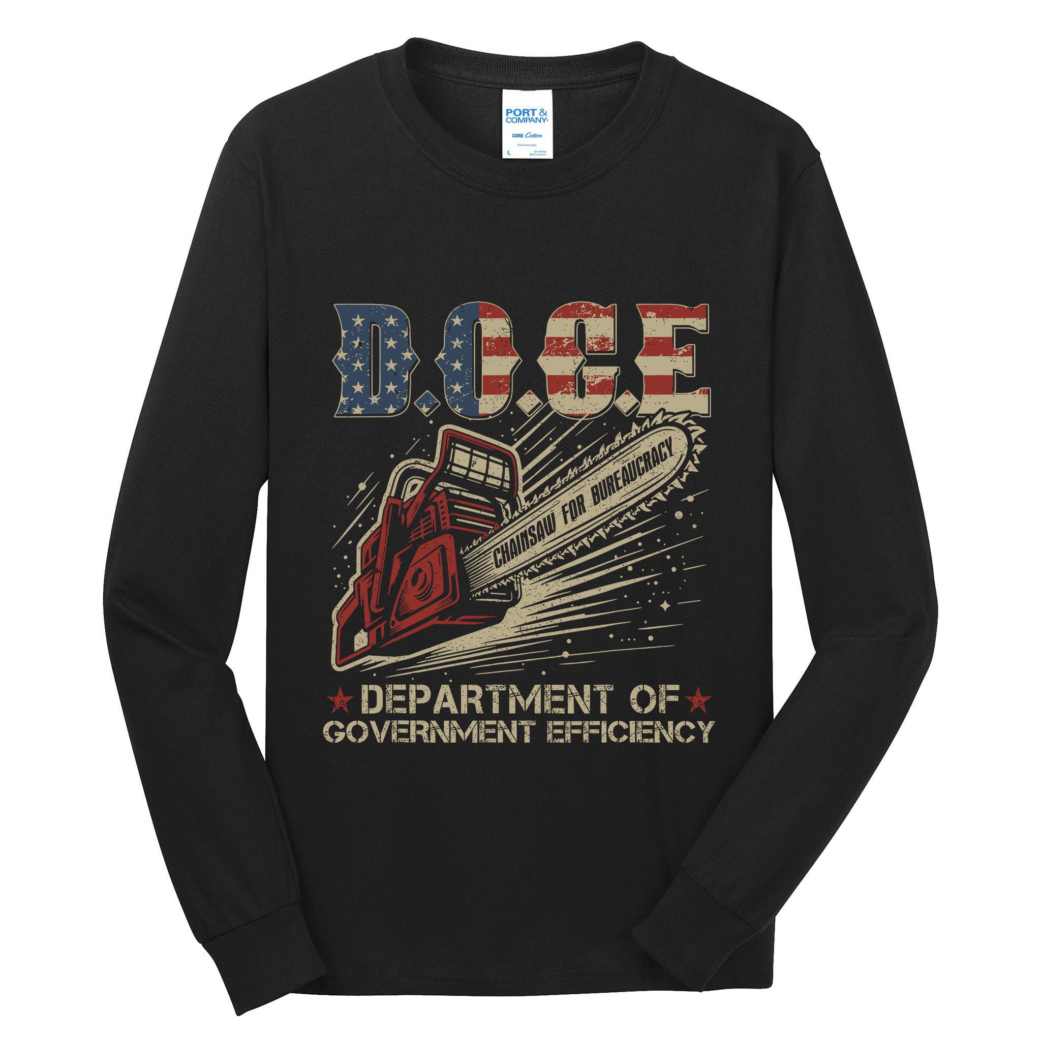 Chainsaw For Bureaucracy Funny D.O.G.E Doge Usa Flag Tall Long Sleeve T-Shirt