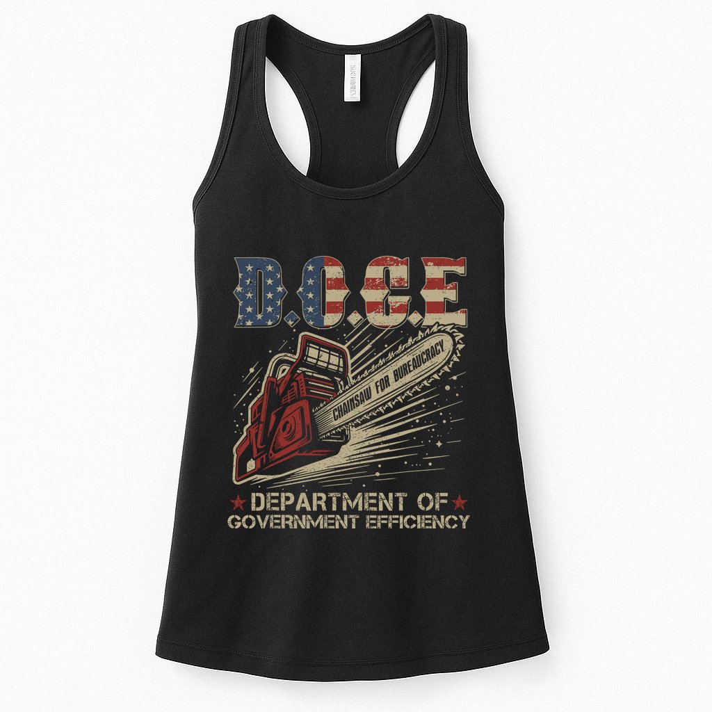 Chainsaw For Bureaucracy Funny D.O.G.E Doge Usa Flag Womens Tank Top