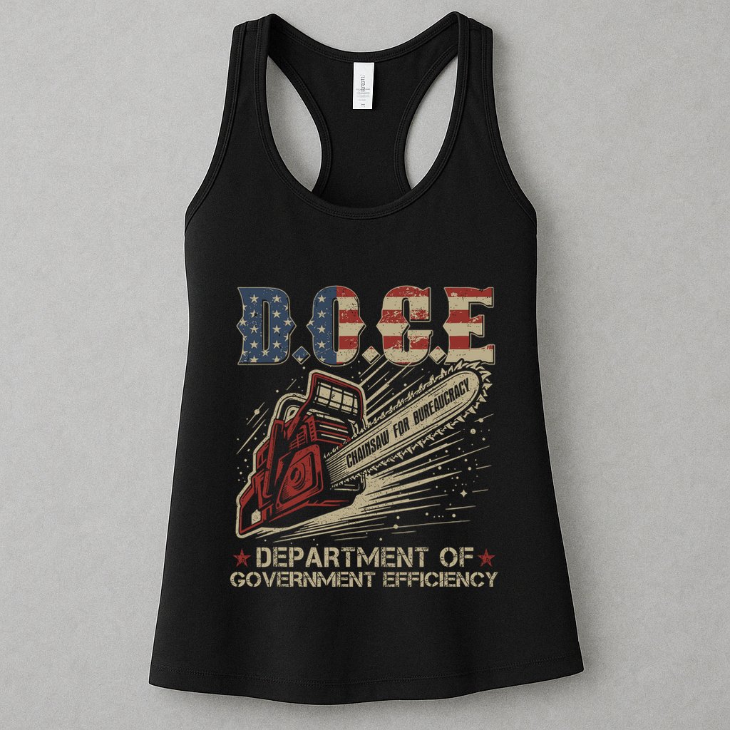 Chainsaw For Bureaucracy Funny D.O.G.E Doge Usa Flag Womens Tank Top