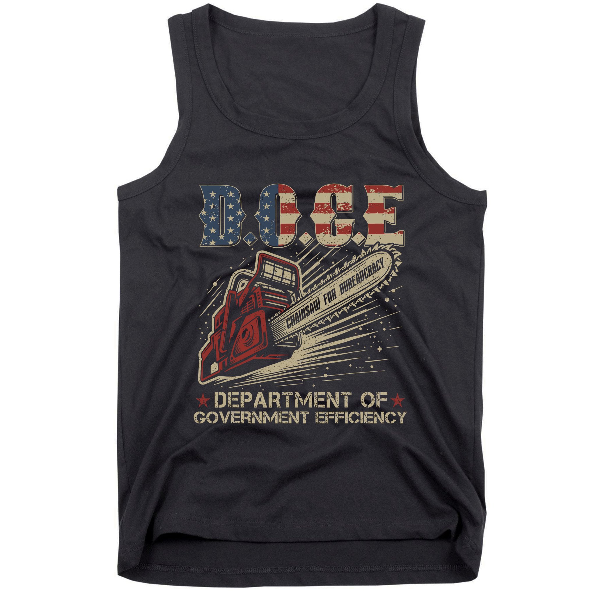 Chainsaw For Bureaucracy Funny D.O.G.E Doge Usa Flag Tank Top