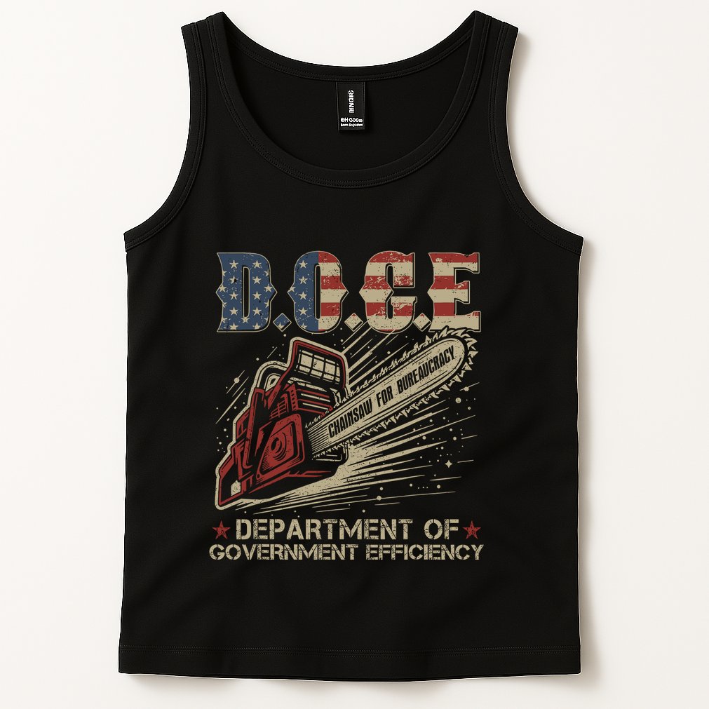 Chainsaw For Bureaucracy Funny D.O.G.E Doge Usa Flag Tank Top
