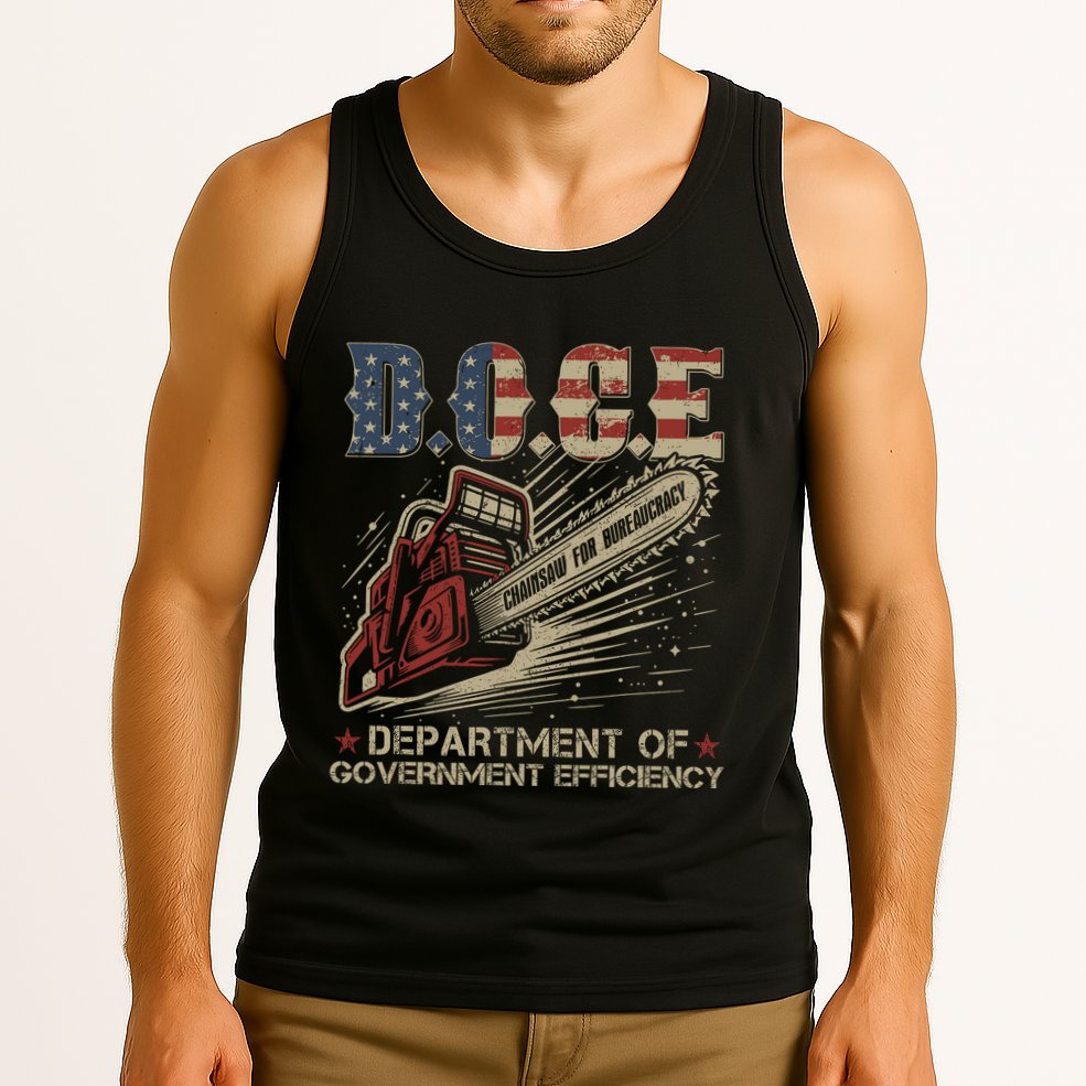 Chainsaw For Bureaucracy Funny D.O.G.E Doge Usa Flag Tank Top