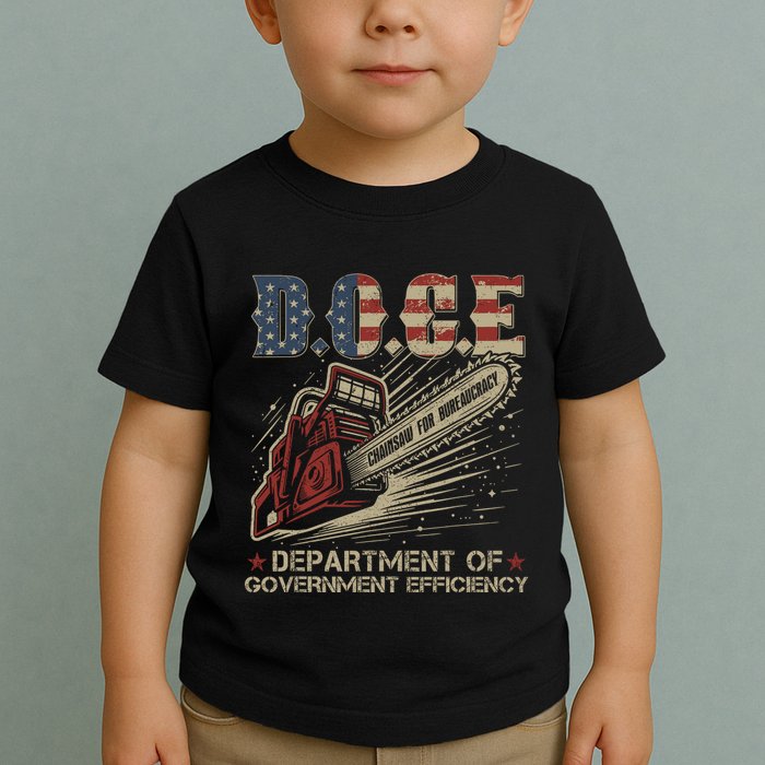 Chainsaw For Bureaucracy Funny D.O.G.E Doge Usa Flag Toddler T-Shirt