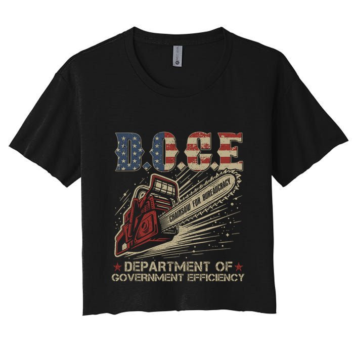 Chainsaw For Bureaucracy Funny D.O.G.E Doge Usa Flag Women's Crop Top Tee