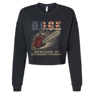Chainsaw For Bureaucracy Funny D.O.G.E Doge Usa Flag Cropped Pullover Crew
