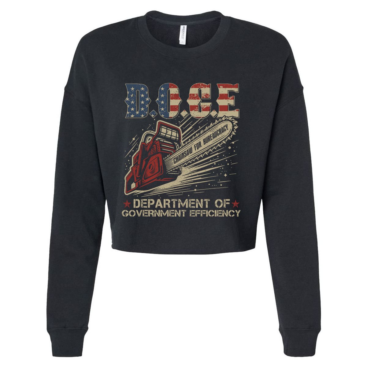 Chainsaw For Bureaucracy Funny D.O.G.E Doge Usa Flag Cropped Pullover Crew