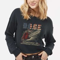 Chainsaw For Bureaucracy Funny D.O.G.E Doge Usa Flag Cropped Pullover Crew