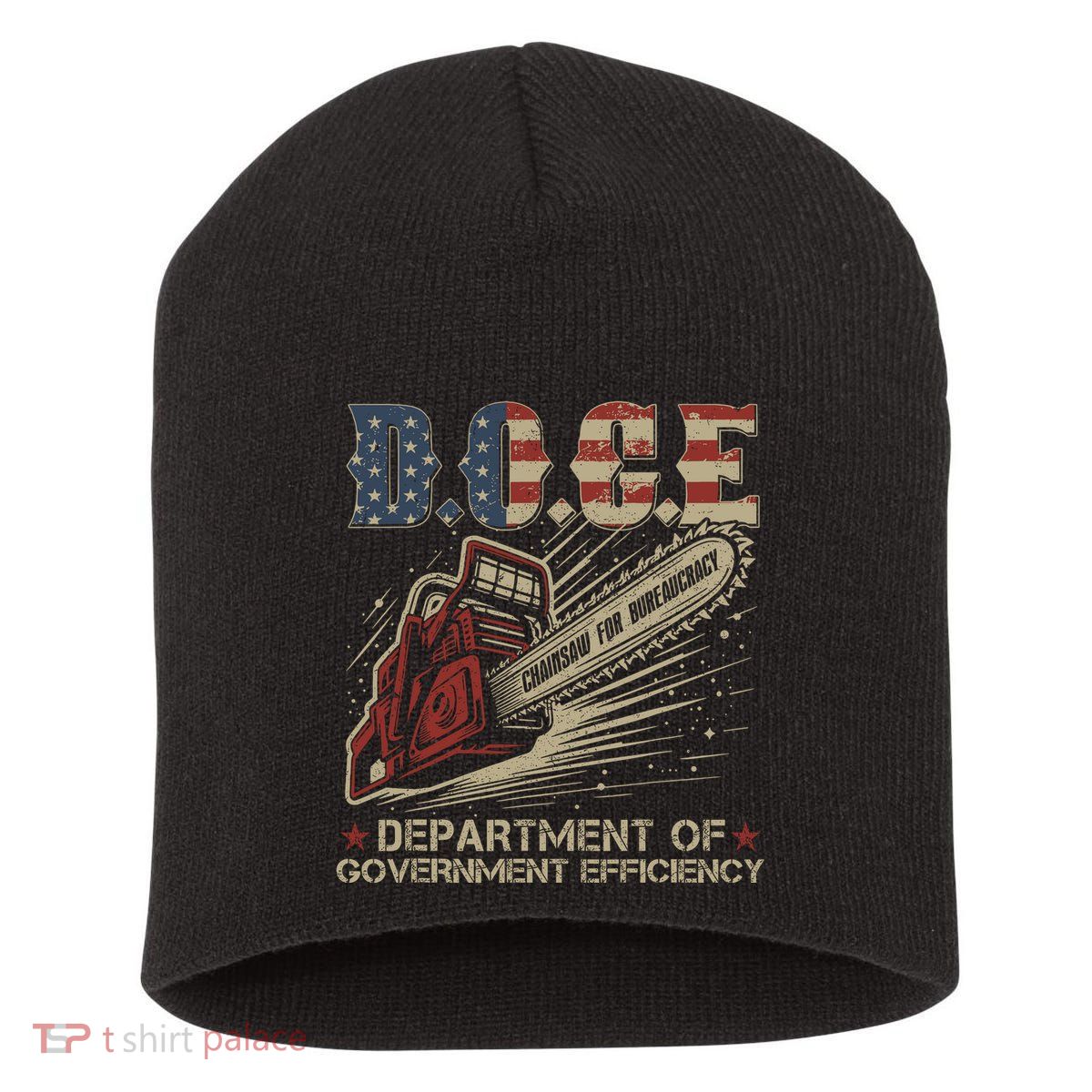 Chainsaw For Bureaucracy Funny D.O.G.E Doge Usa Flag Short Acrylic Beanie