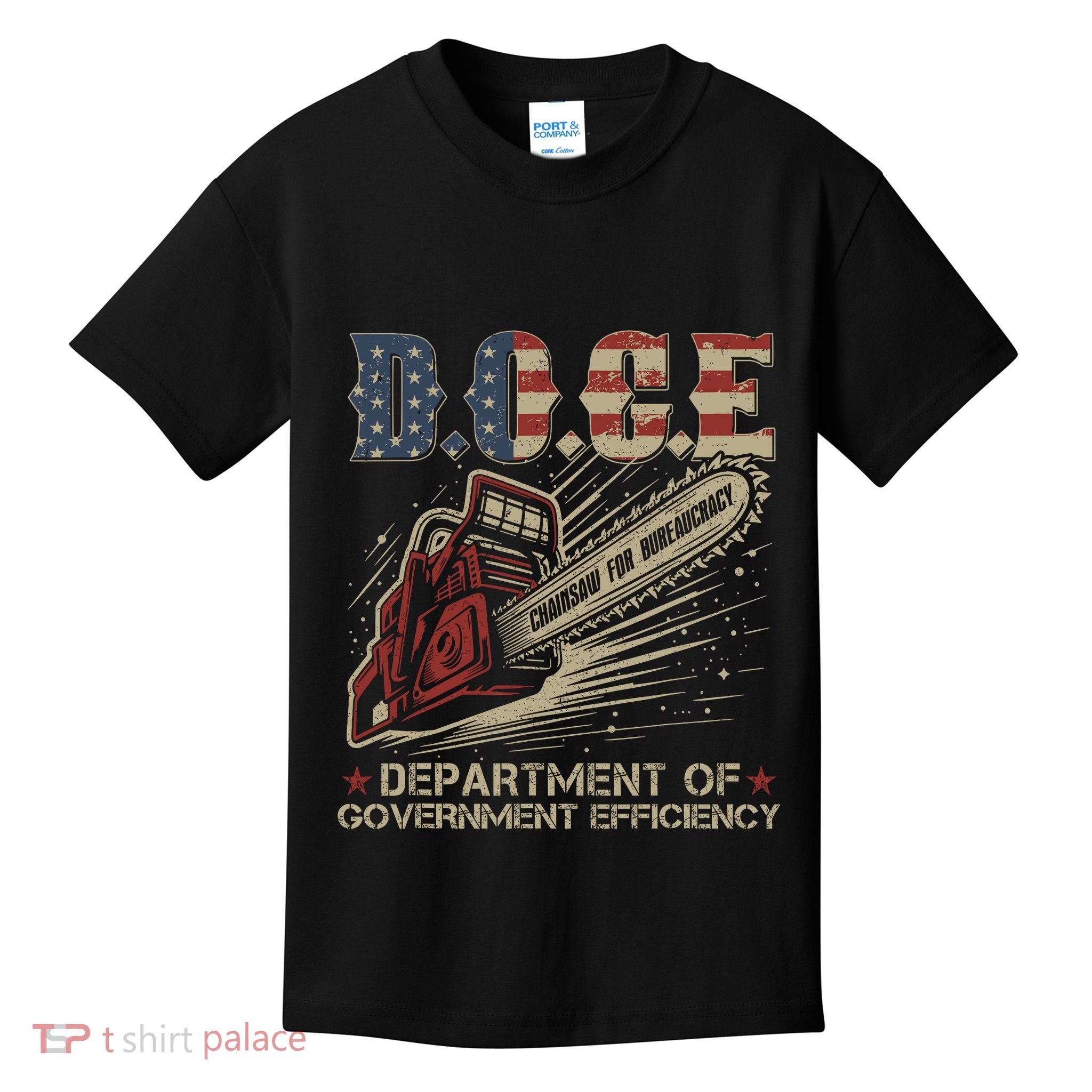 Chainsaw For Bureaucracy Funny D.O.G.E Doge Usa Flag Kids T-Shirt