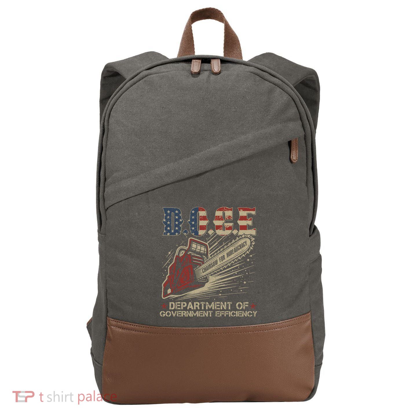 Chainsaw For Bureaucracy Funny D.O.G.E Doge Usa Flag Cotton Canvas Backpack