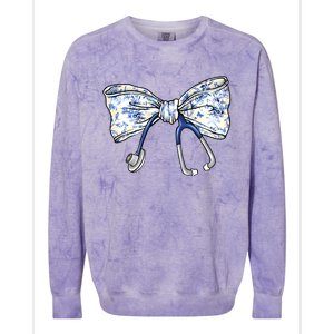 Cute Floral Blue Coquette Bow Stethoscope Nurse Doctor Colorblast Crewneck Sweatshirt