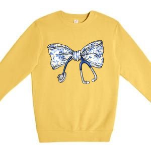 Cute Floral Blue Coquette Bow Stethoscope Nurse Doctor Premium Crewneck Sweatshirt