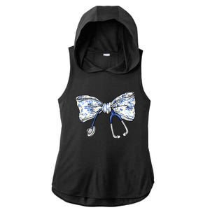 Cute Floral Blue Coquette Bow Stethoscope Nurse Doctor Ladies PosiCharge Tri-Blend Wicking Draft Hoodie Tank