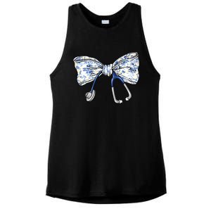 Cute Floral Blue Coquette Bow Stethoscope Nurse Doctor Ladies PosiCharge Tri-Blend Wicking Tank