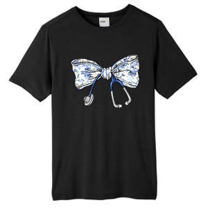 Cute Floral Blue Coquette Bow Stethoscope Nurse Doctor Tall Fusion ChromaSoft Performance T-Shirt