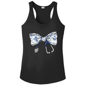 Cute Floral Blue Coquette Bow Stethoscope Nurse Doctor Ladies PosiCharge Competitor Racerback Tank