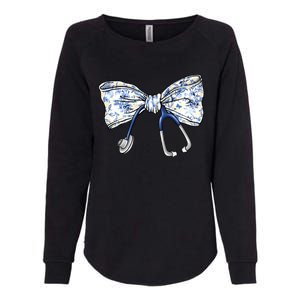 Cute Floral Blue Coquette Bow Stethoscope Nurse Doctor Womens California Wash Sweatshirt