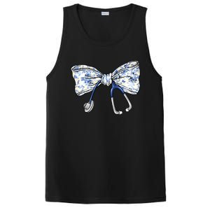 Cute Floral Blue Coquette Bow Stethoscope Nurse Doctor PosiCharge Competitor Tank