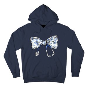 Cute Floral Blue Coquette Bow Stethoscope Nurse Doctor Hoodie