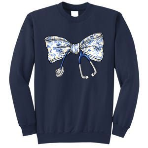 Cute Floral Blue Coquette Bow Stethoscope Nurse Doctor Sweatshirt