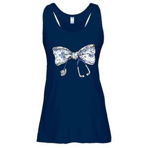 Cute Floral Blue Coquette Bow Stethoscope Nurse Doctor Ladies Essential Flowy Tank