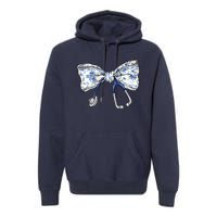 Cute Floral Blue Coquette Bow Stethoscope Nurse Doctor Premium Hoodie