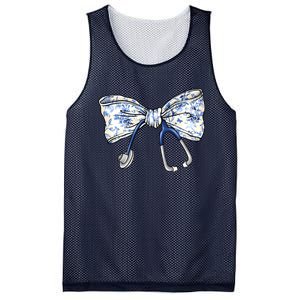 Cute Floral Blue Coquette Bow Stethoscope Nurse Doctor Mesh Reversible Basketball Jersey Tank