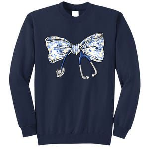 Cute Floral Blue Coquette Bow Stethoscope Nurse Doctor Tall Sweatshirt