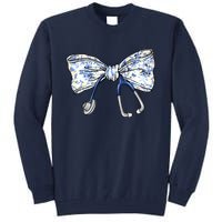 Cute Floral Blue Coquette Bow Stethoscope Nurse Doctor Tall Sweatshirt