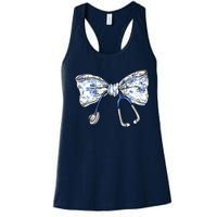 Cute Floral Blue Coquette Bow Stethoscope Nurse Doctor Women's Racerback Tank