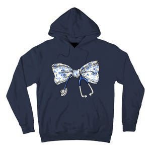 Cute Floral Blue Coquette Bow Stethoscope Nurse Doctor Tall Hoodie