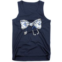 Cute Floral Blue Coquette Bow Stethoscope Nurse Doctor Tank Top