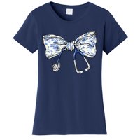 Cute Floral Blue Coquette Bow Stethoscope Nurse Doctor Women's T-Shirt