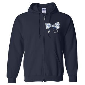 Cute Floral Blue Coquette Bow Stethoscope Nurse Doctor Full Zip Hoodie