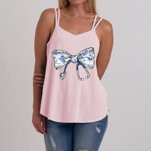 Cute Floral Blue Coquette Bow Stethoscope Nurse Doctor Women's Strappy Tank